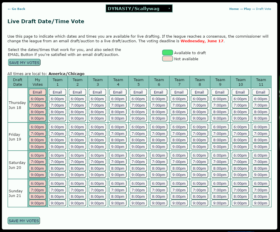 Voting on your fantasy football draft date